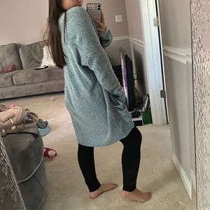 Long blue cardigan